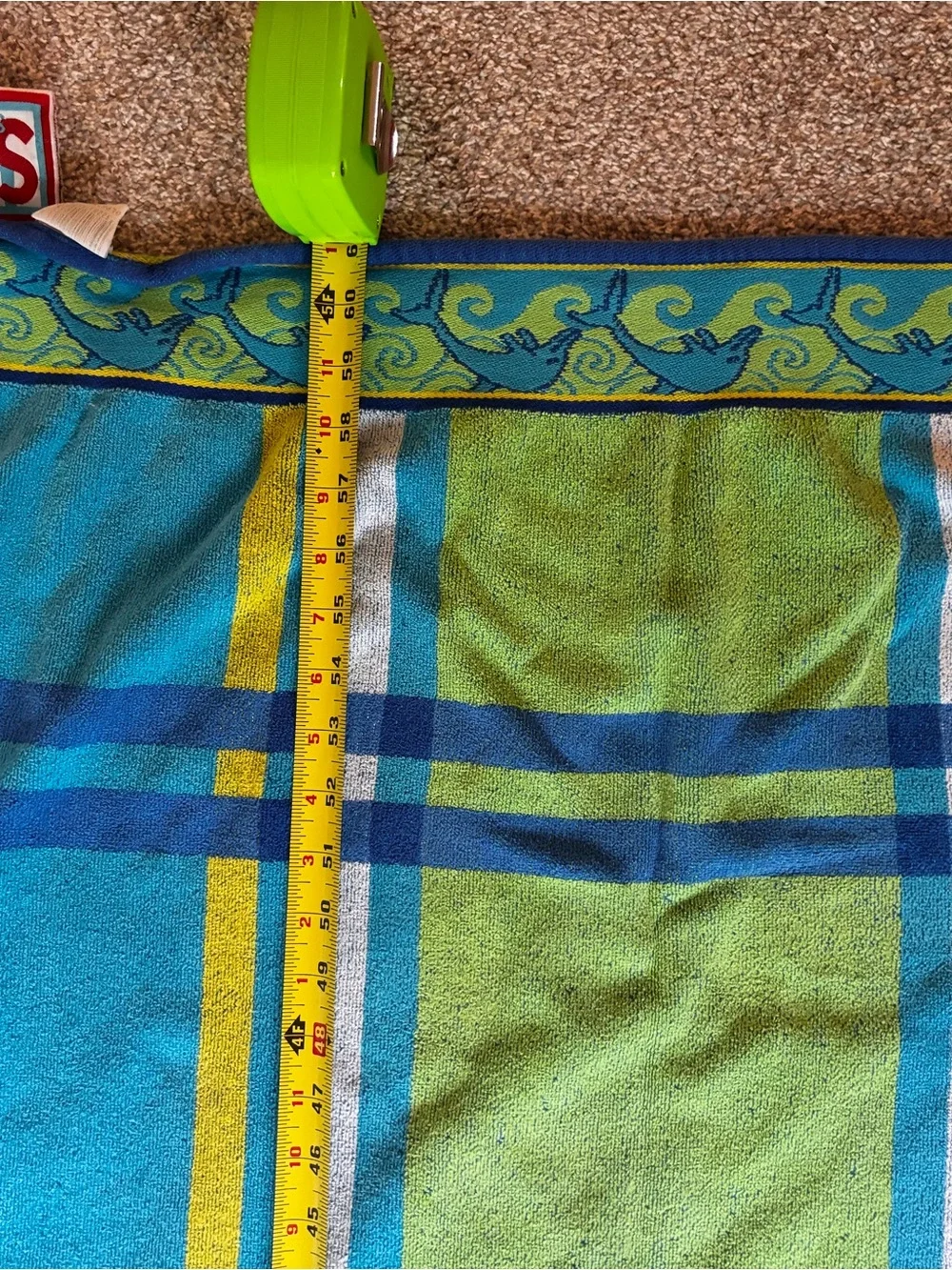 TWO Bright Plaid Beach Towels in Turquoise & Lime